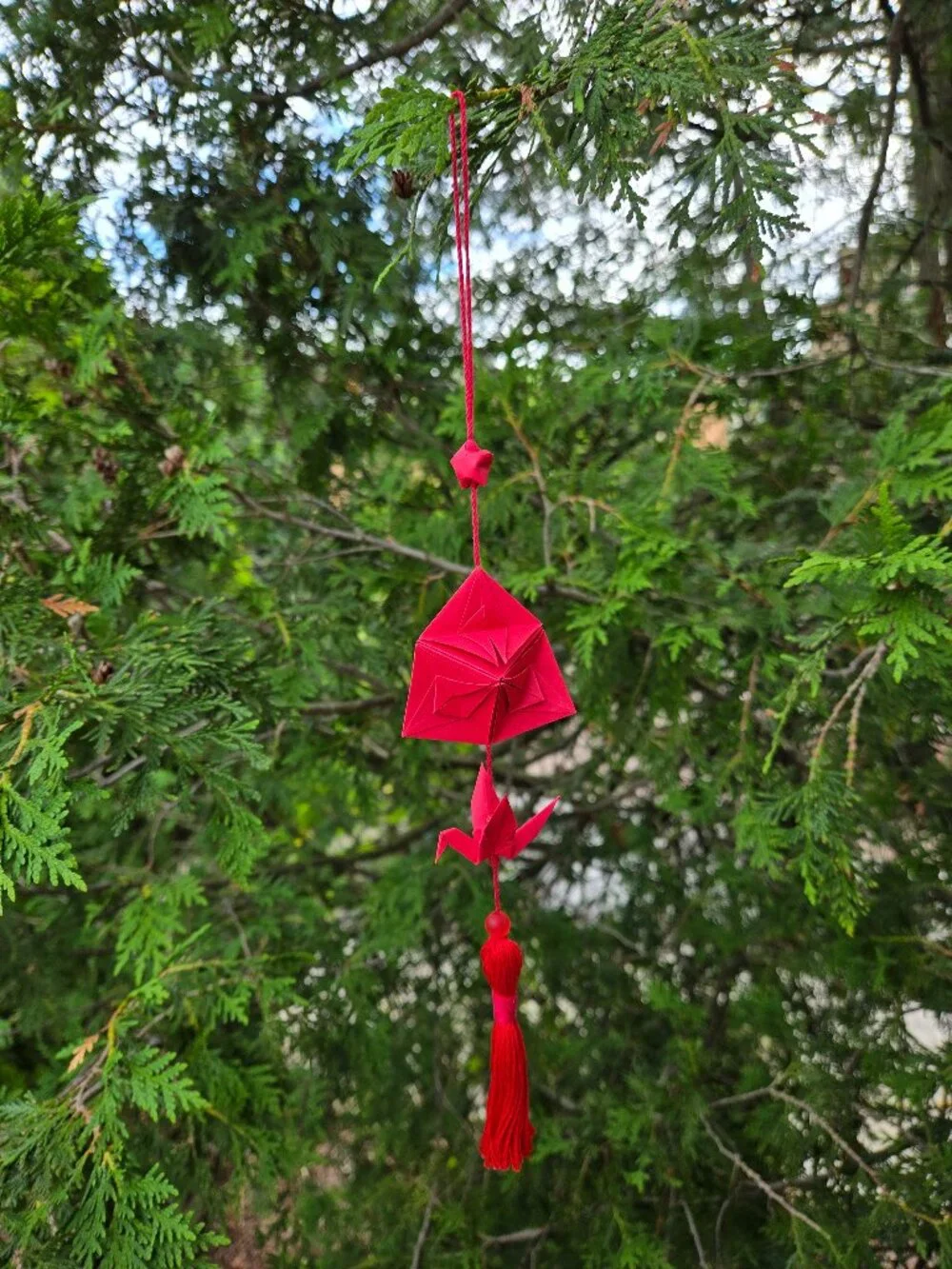 Handmade Origami Ornament | Red Crane Bell